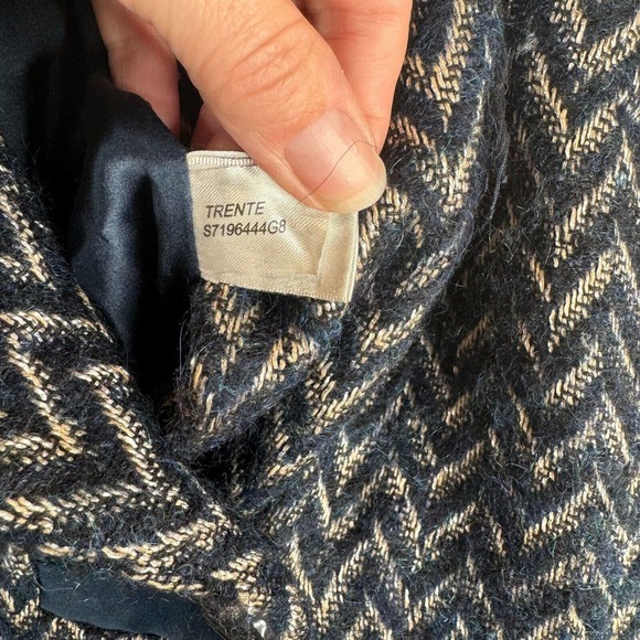 Diane Von‎ Furstenberg Trente Pea Coat Size 0 Navy/Tan Chevron Wool Mohair Blend - Picture 8 of 15